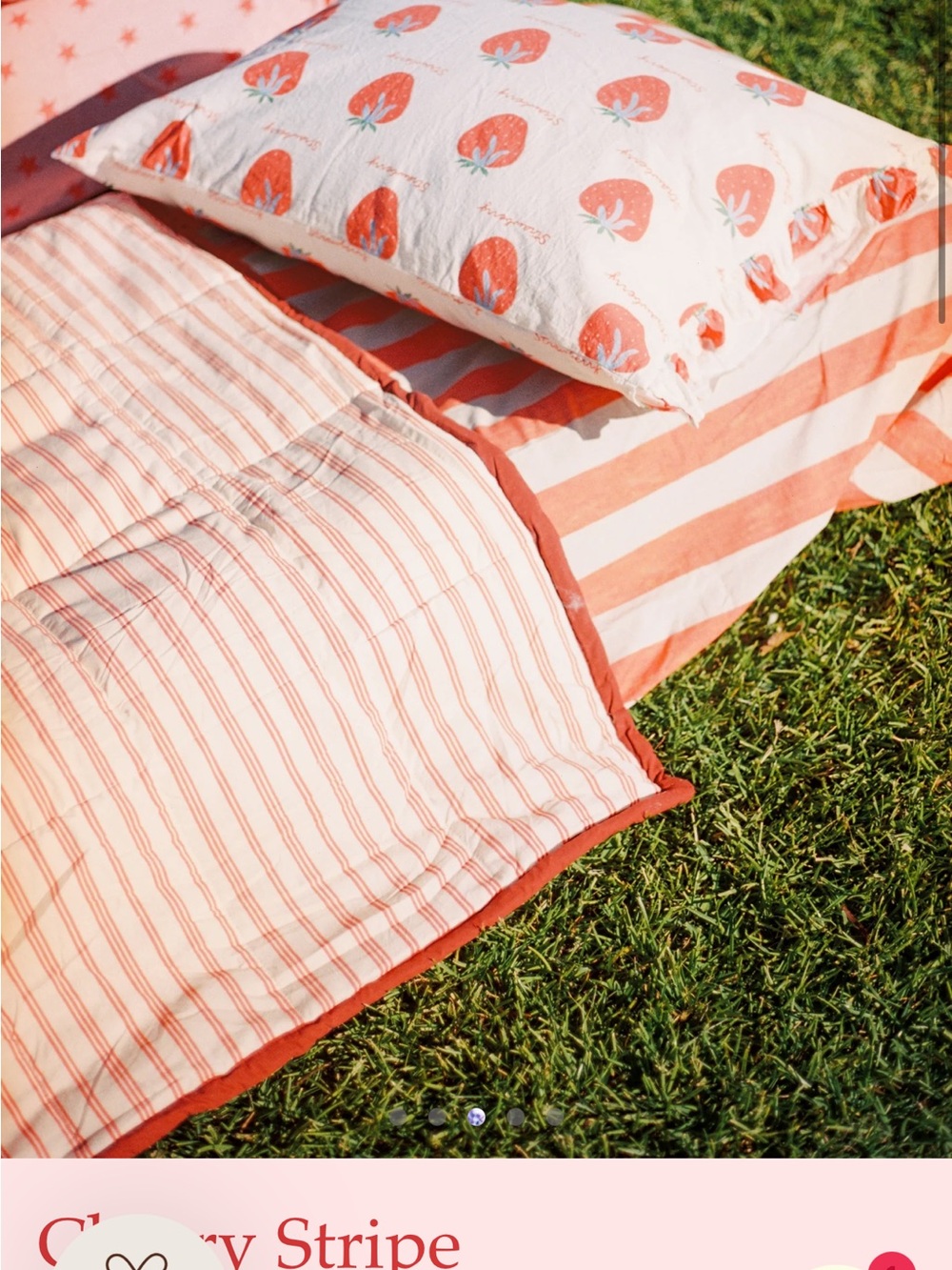 Cherry Stripe Linen Sheet Set